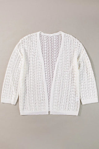 Openwork Open Front Dropped Shoulder Cardigan Divacious