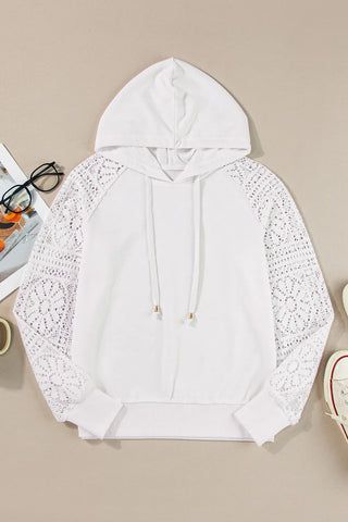 Drawstring Openwork Long Sleeve Hoodie Divacious