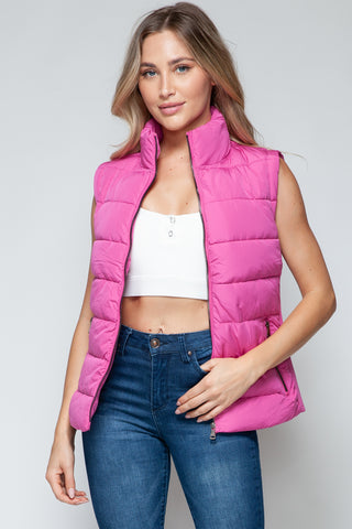 Snobbish Zip Up Turtleneck Vest with Pockets Trendsi