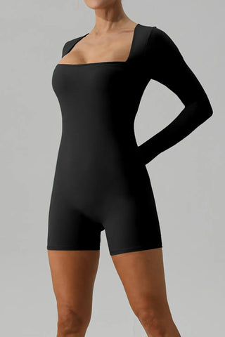 Square Neck Long Sleeve Active Romper Divacious