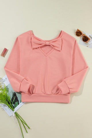 Bow Round Neck Long Sleeve Sweatshirt Divacious