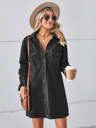 Pocketed Dropped Shoulder Mini Denim Dress Divacious