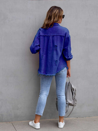 Distressed Drop Shoulder Denim Jacket Divacious