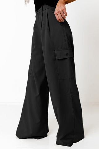 Ruched Wide Leg Pants with Pockets Divacious