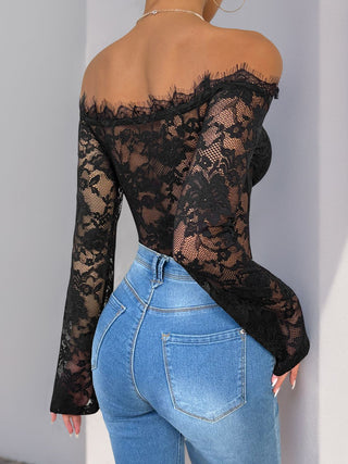 Lace Off-Shoulder Long Sleeve Bodysuit - Divacious