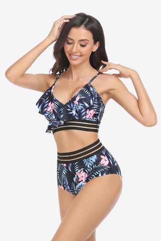 Ruffled Plunge Bikini Set Divacious