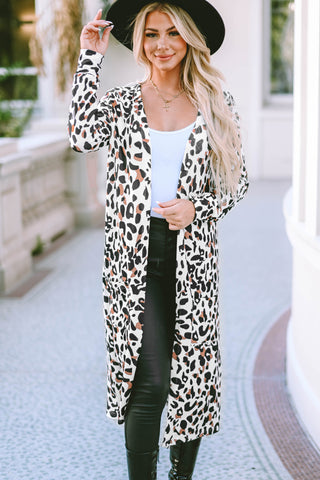 Leopard Open Front Long Sleeve Cover Up Divacious