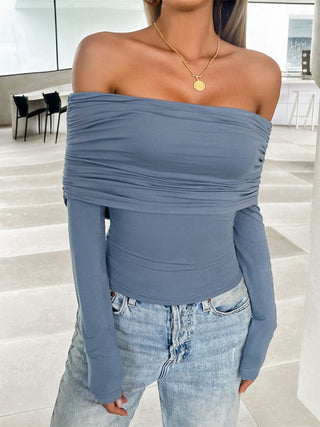 Ruched Off-Shoulder Long Sleeve T-Shirt Divacious