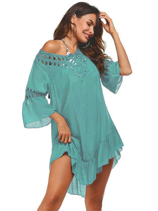 Backless Cutout Three-Quarter Sleeve Cover Up Divacious