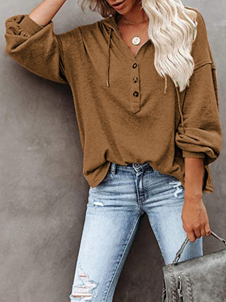 Buttoned Drop Shoulder Hoodie Divacious