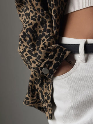 Leopard Button Up Long Sleeve Denim Top - Divacious