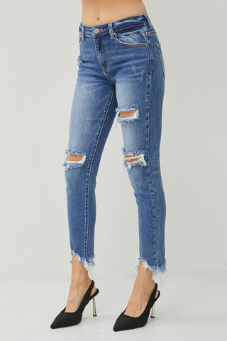 Distressed Frayed Hem Slim Jeans Divacious