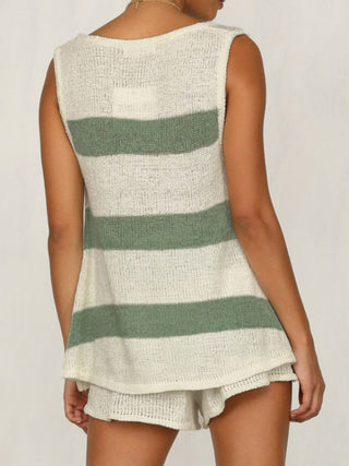 V-Neck Sleeveless Top and Drawstring Shorts Sweater Set Trendsi