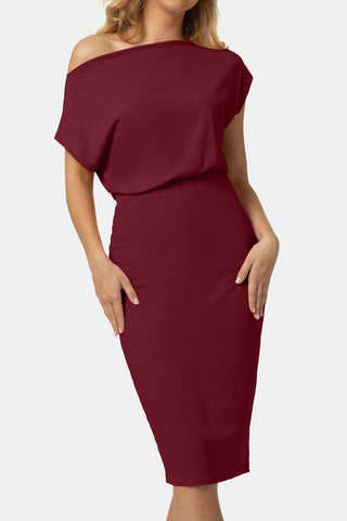 Boat Neck Short Sleeve Knee-Length Dress Trendsi