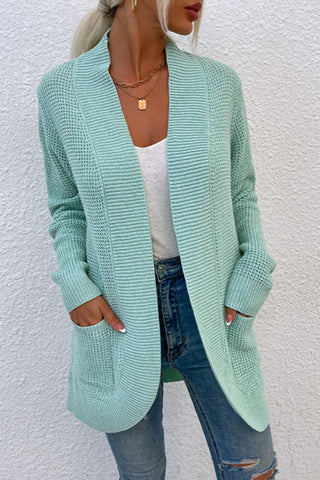 Open Front Rib-Knit Cardigan with Pockets Divacious