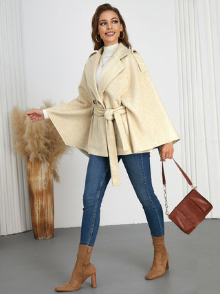 Double-Breasted Tie Waist Poncho - Divacious