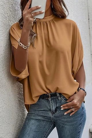 Tie Back Slit Half Sleeve Blouse Divacious