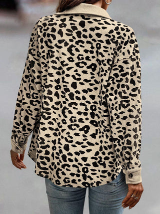 Full Size Leopard Buttoned Jacket Divacious