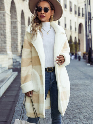 Plaid Button Down Coat with Pockets Divacious