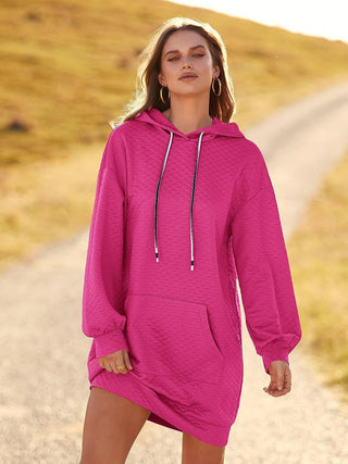 Textured Drawstring Tunic Hoodie Divacious