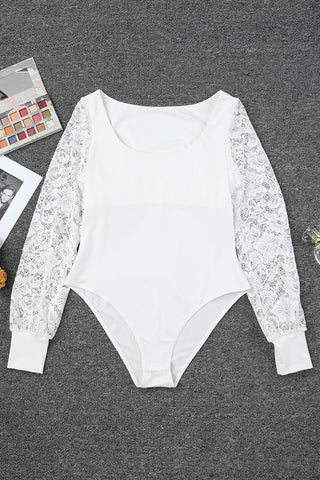 Lace Detail Scoop Neck Long Sleeve Bodysuit Divacious