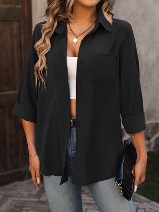 Button Up Collared Neck Long Sleeve Shirt Divacious