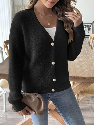 Button Up V-Neck Long Sleeve Cardigan - Divacious