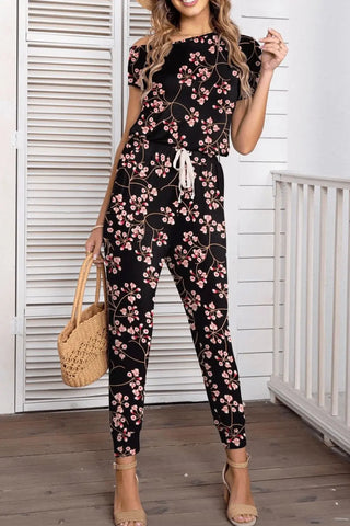 Asymmetrical Neck Short Sleeve Jumpsuit Divacious