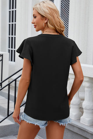 Notched Cap Sleeve T-Shirt Divacious