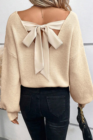 Tied V-Neck Long Sleeve Sweater Divacious