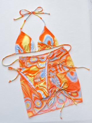 Multicolored Drawstring Ruched Three-Piece Swim Set Divacious