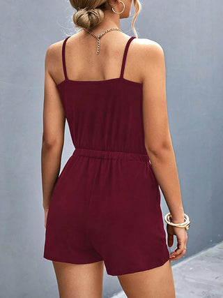 Pocketed Buckle Trim Scoop Neck Romper Divacious