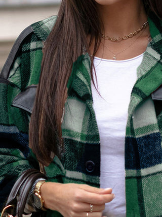 Pocketed Plaid Button Up Dropped Shoulder Shacket Divacious