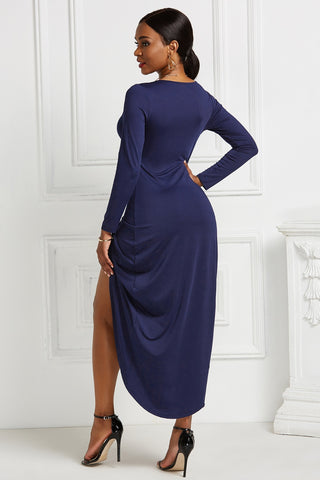 High-low Ruched Surplice Long Sleeve Dress Trendsi