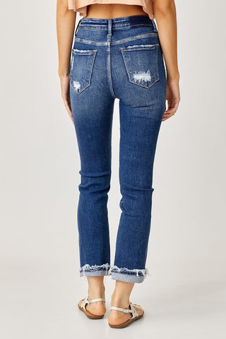 Full Size High-Rise Frayed Cuffed Straight Jeans Divacious