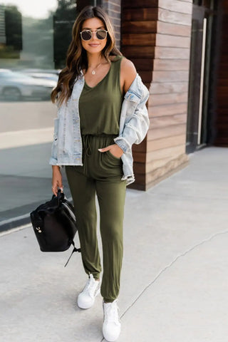 Drawstring Round Neck Sleeveless Jumpsuit Divacious