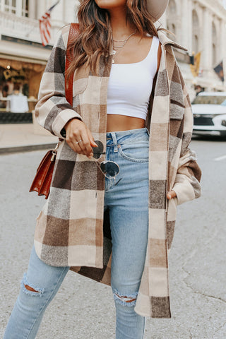 Plaid Button Up Dropped Shoulder Coat Divacious