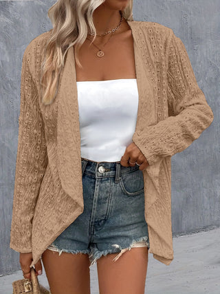 Eyelet Roll-Tab Sleeve Cardigan Divacious