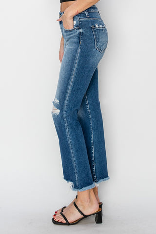 Full Size Frayed Step Hem Ankle Straight Jeans Divacious