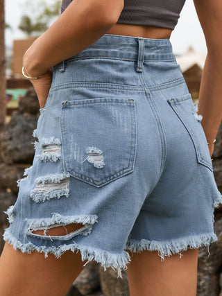 Distressed Raw Hem Denim Shorts Divacious