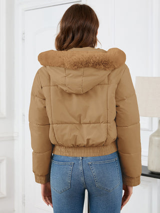 Pocketed Long Sleeve Cropped Hooded Winter Coat - Divacious