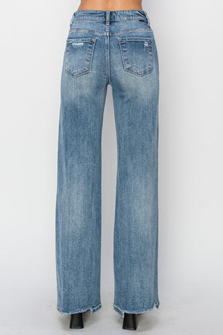 Full Size High Waist Distressed Wide Leg Jeans Divacious