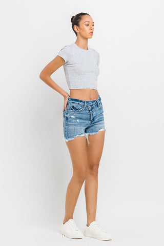 Lovervet Stepped Waist Raw Hem Denim Shorts Divacious