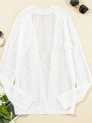 Openwork Open Front Long Sleeve Cardigan Divacious