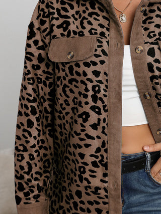 Full Size Leopard Buttoned Jacket Divacious