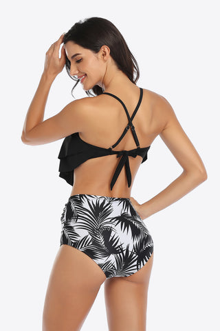 Botanical Print Ruffled Two-Piece Swimsuit Divacious