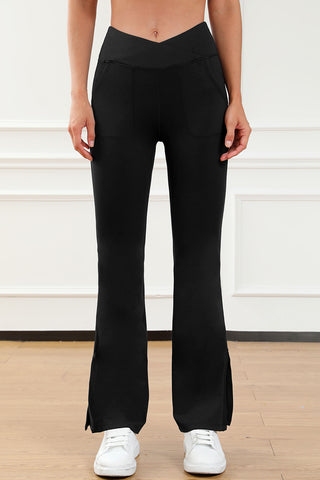 Wide Waistband Slit Bootcut Active Pants Trendsi