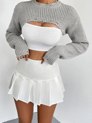 Distressed Long Sleeve Cropped Sweater Divacious