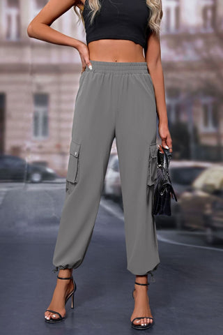 Elastic Waist Pants with Pockets Divacious