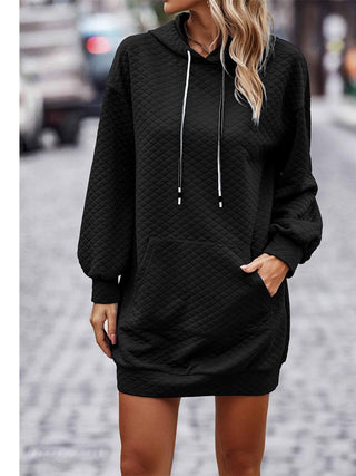 Textured Drawstring Tunic Hoodie Divacious